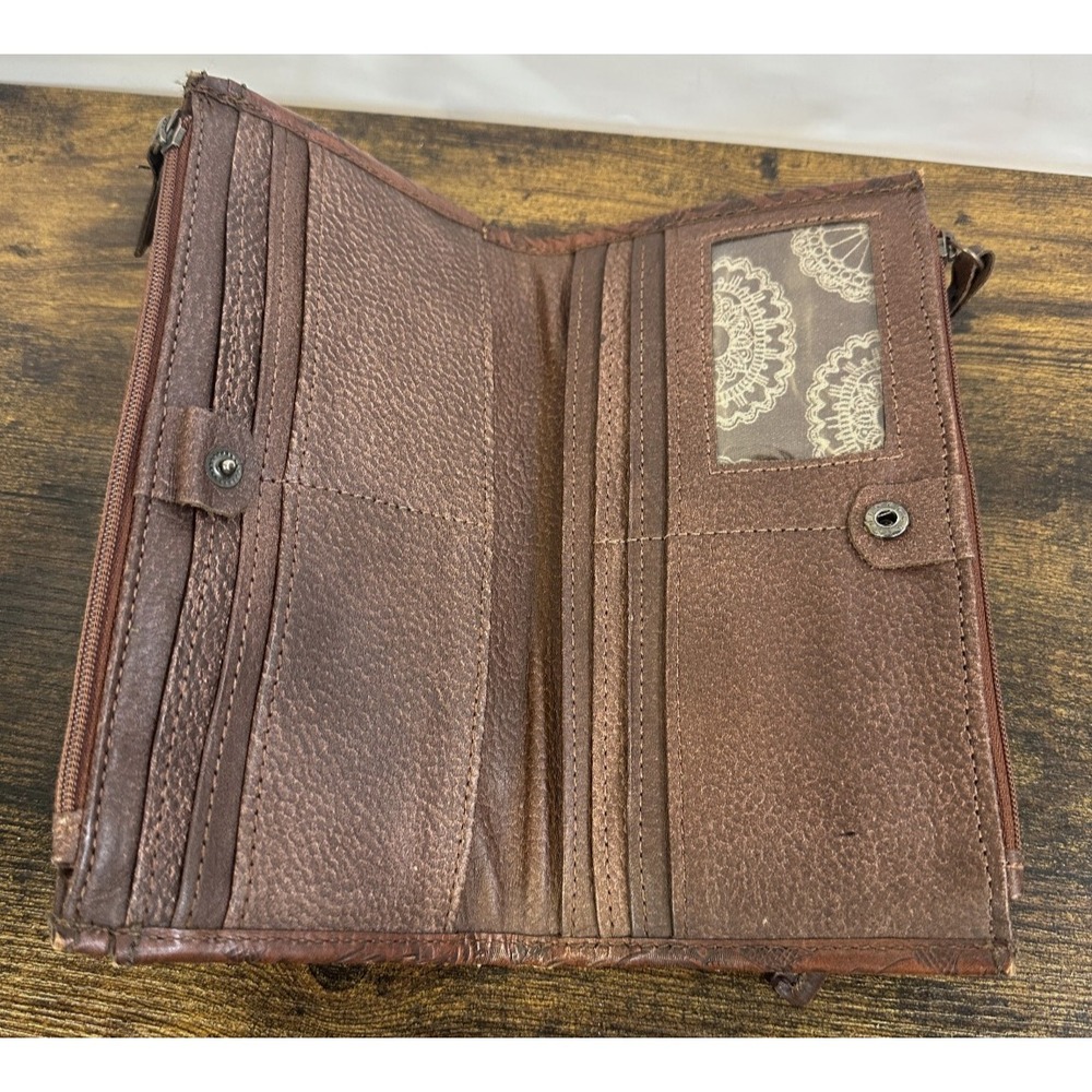 American West Tooled Genuine Leather Wallet Bi-Fold Brown Western Cowgirl - Picture 12 of 16